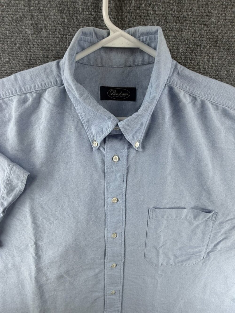 Stenstroms Oxford Button-Down Short Sleeve Cotton 47 OCBD Blue Solid Pocket Mens
